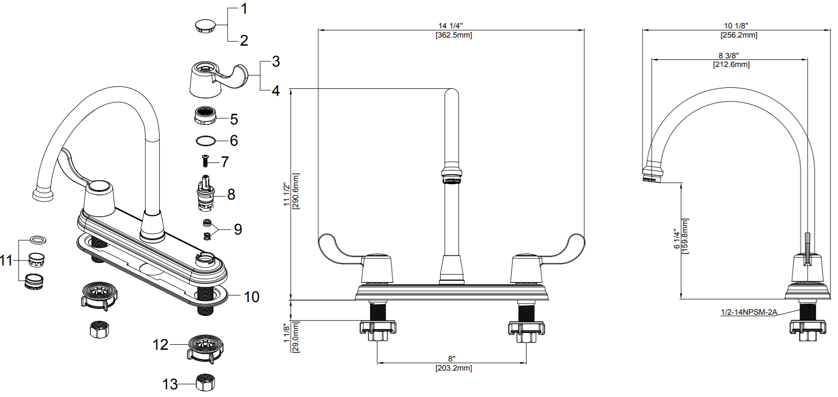 Two Handle Kitchen Faucet Specifications Images