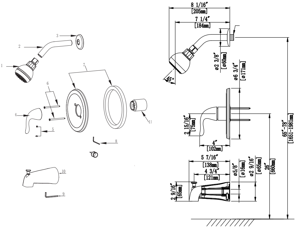 Single Control Shower Trim Only, Job Pack Specifications Images