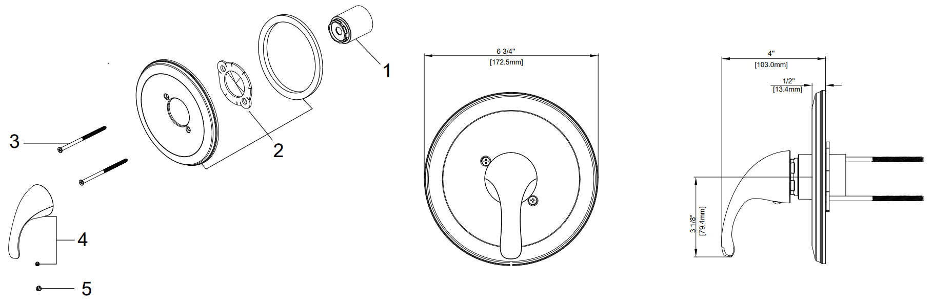 Single Handle Valve Only Trim Kit, Job Pack Specifications Images