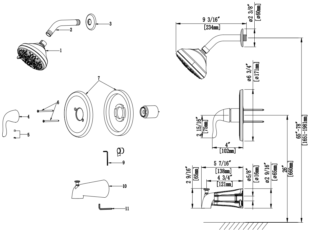 Single Control Shower Trim Only, Job Pack Specifications Images