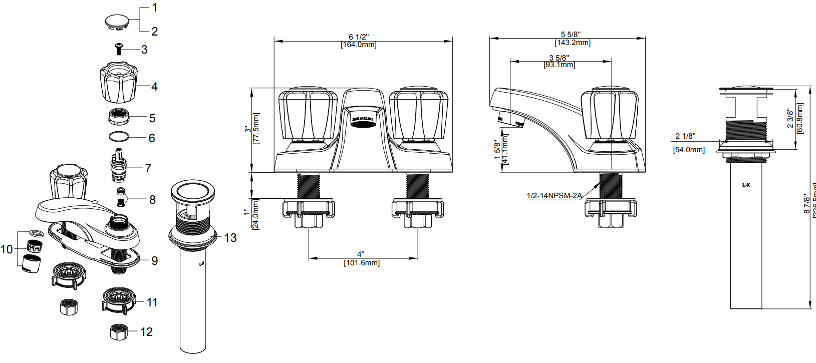 Two Handle Lavatory Faucet Specifications Images