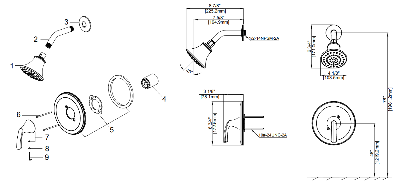 Single Control Shower Trim Only, Job Pack Specifications Images