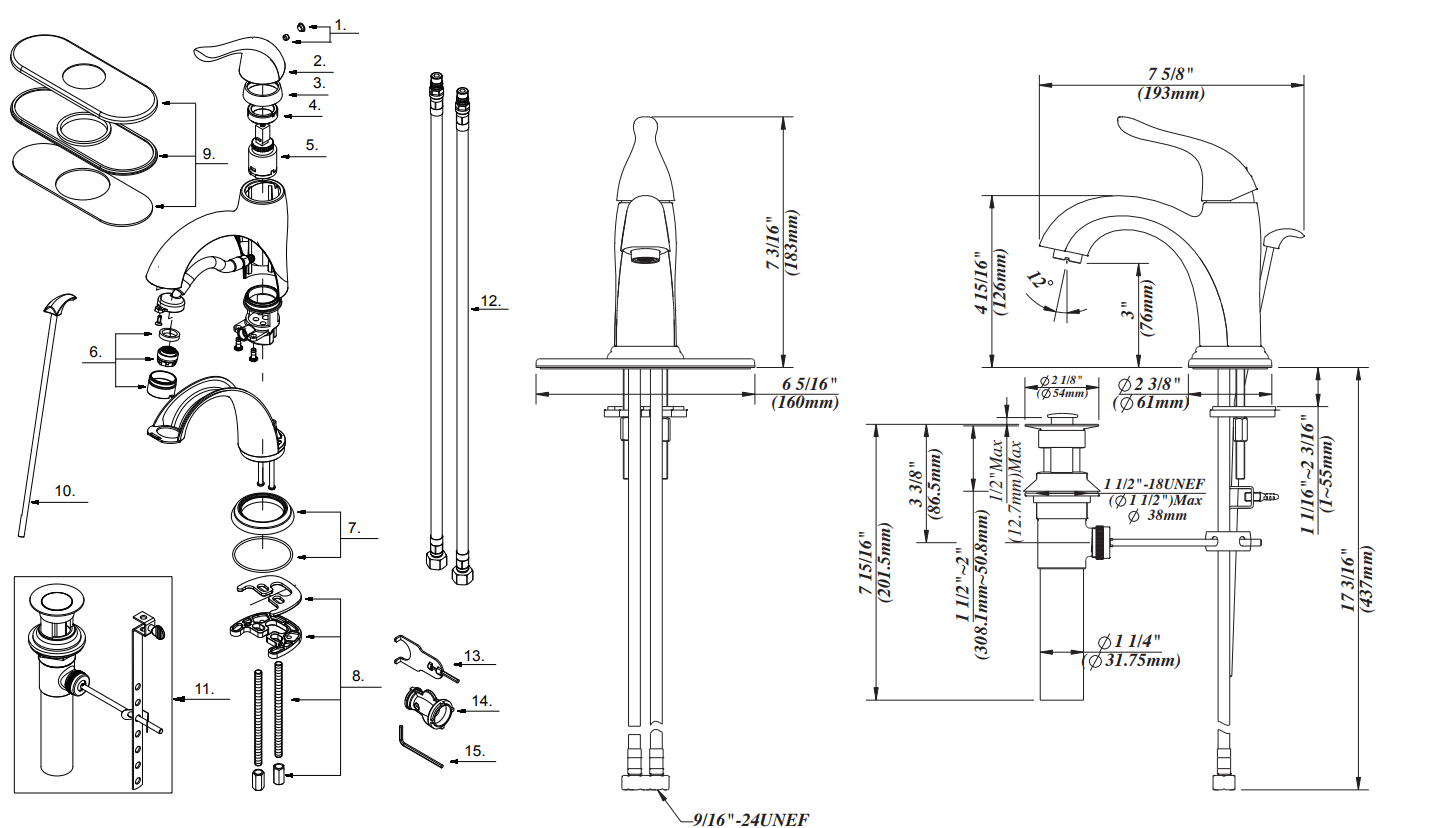 Single Handle Lavatory Faucet Specifications Images