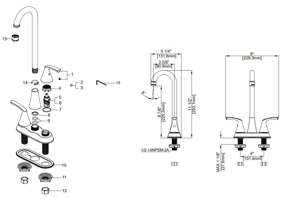 Two Handle Bar Faucet Specifications Images