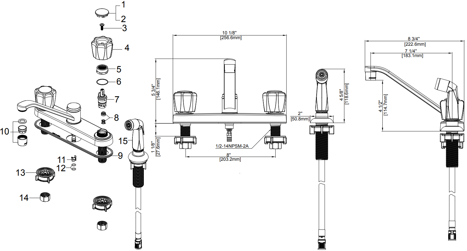 Two Handle Kitchen Faucet Specifications Images