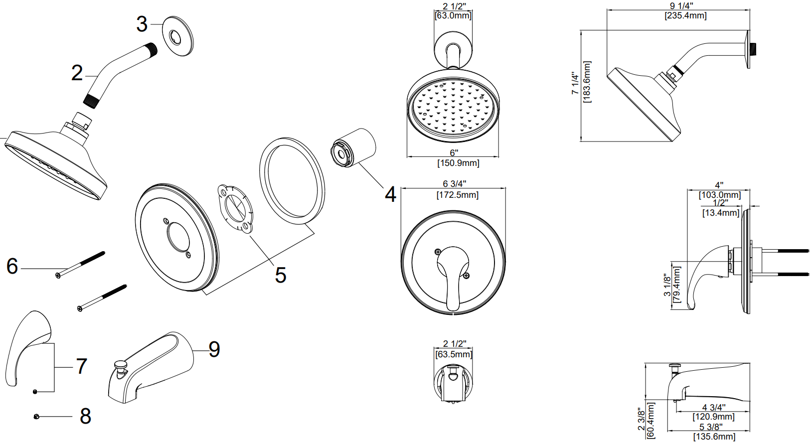 Single Handle Tub & Shower Trim Kit, Job Pack Specifications Images