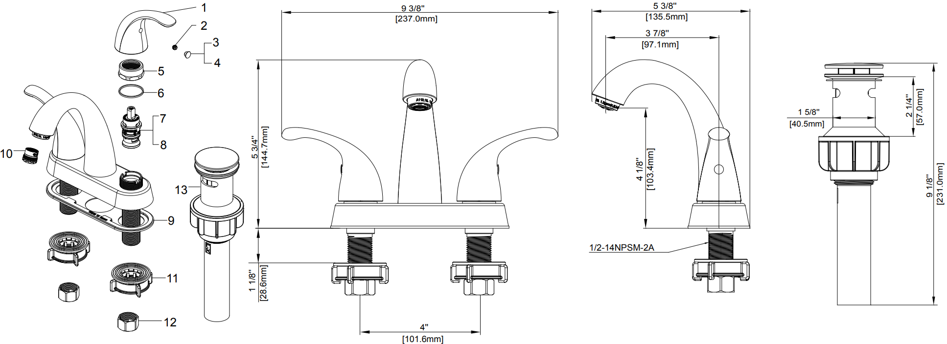 Two Handle Lavatory Faucet Specifications Images