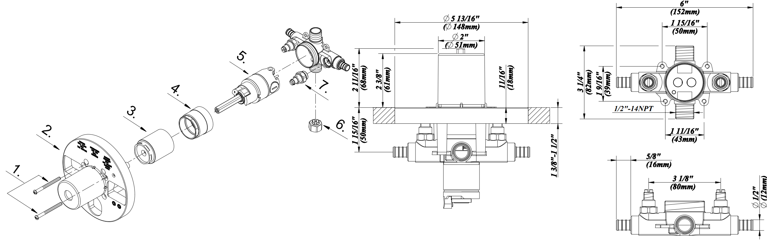 Single Control Pressure Balancing Valve Pex Connection Specifications Images