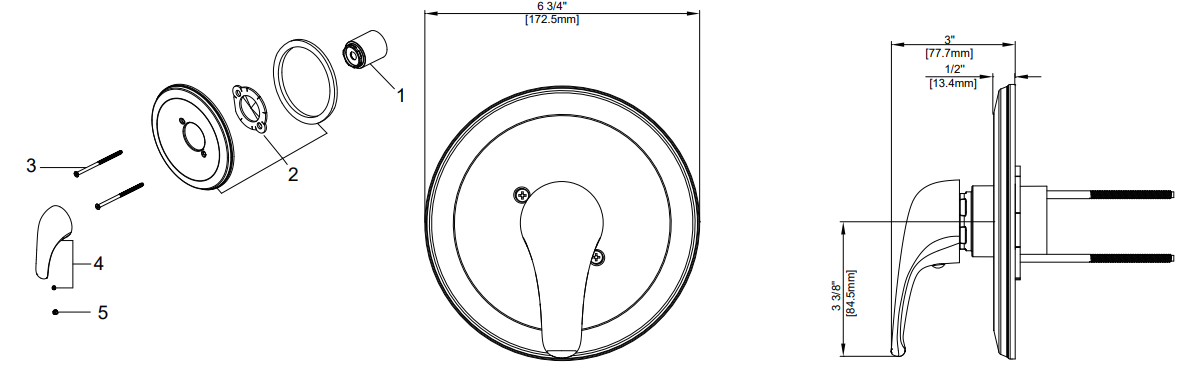 Single Handle Valve Only Trim Kit, Job Pack Specifications Images