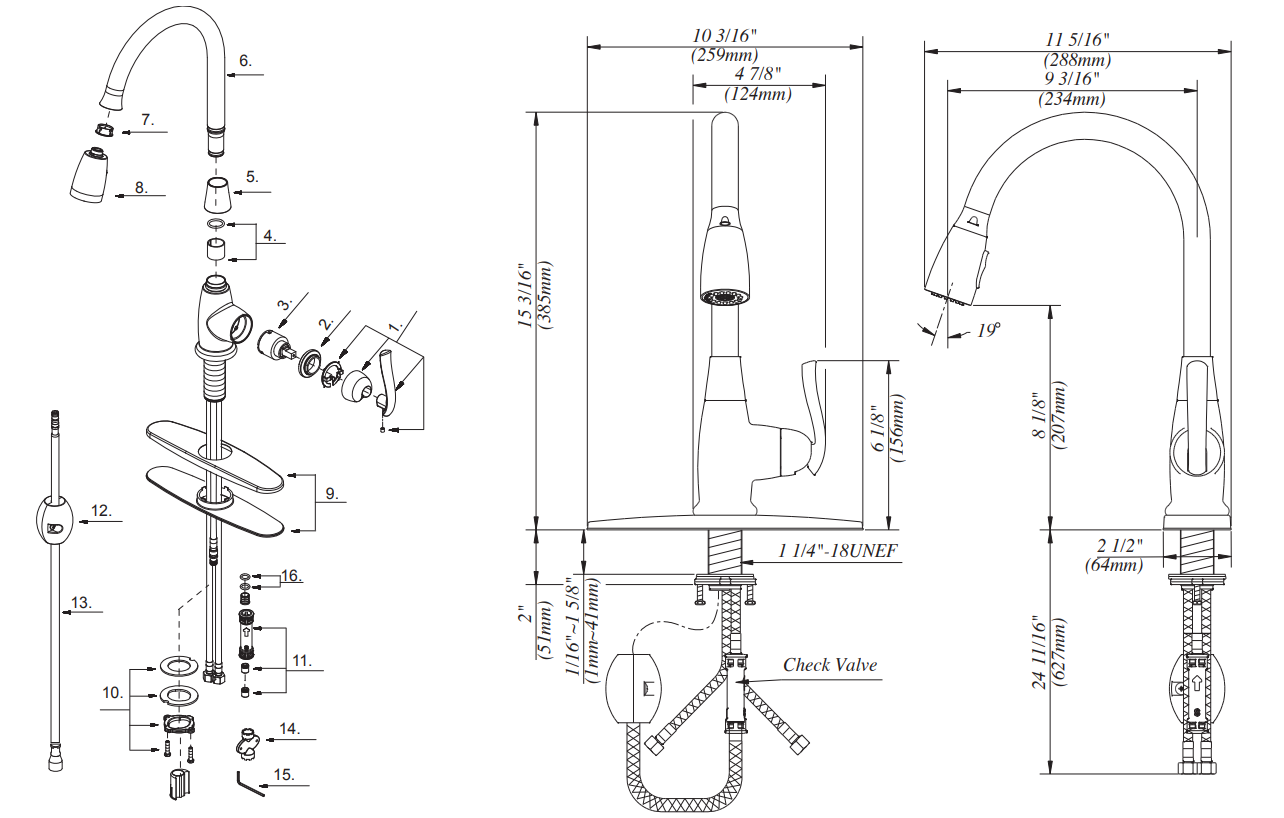 Single Handle Pull-Down Kitchen Faucet Specifications Images