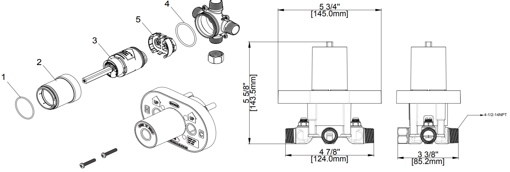 Single Control Ceramic Pressure Balancing Valve Less Stops Specifications Images