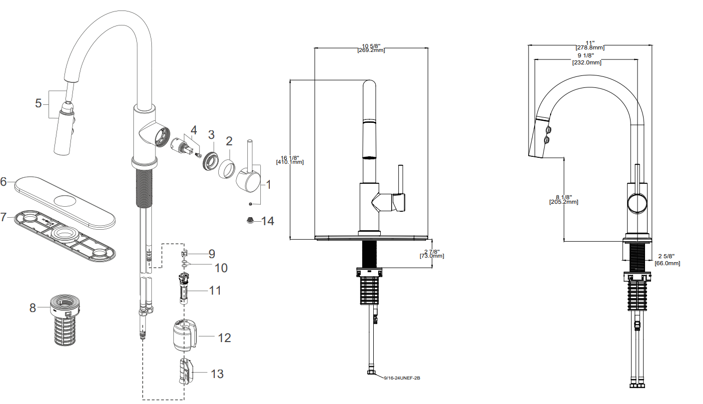 Single Handle Pulldown Kitchen Faucet Specifications Images