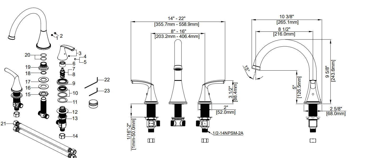 Two Handle Widespread Roman Tub Faucet Specifications Images