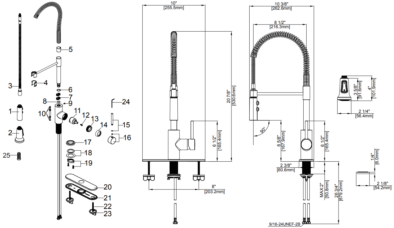 Single Handle Culinary Kitchen Faucet Specifications Images