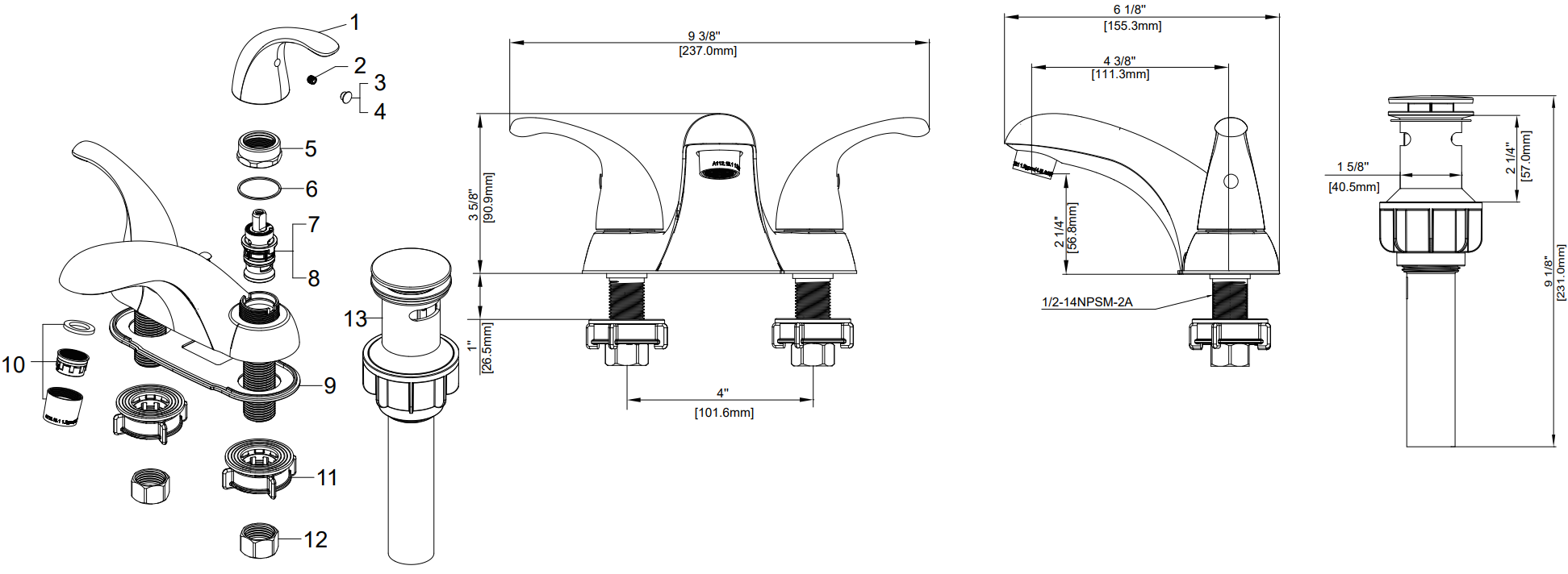 Two Handle Lavatory Faucet Specifications Images