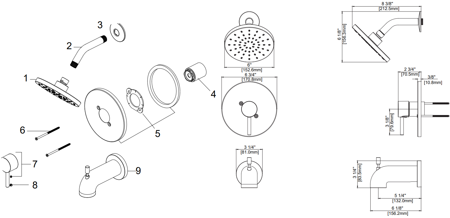 Tub & Shower Trim, Slip On Diverter Spout, Job Pack Specifications Images