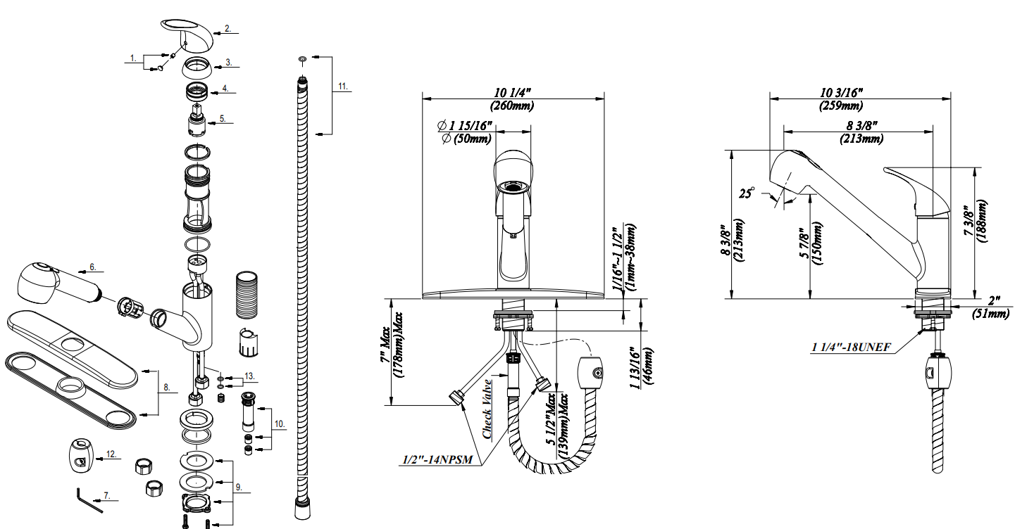 Single Handle Kitchen Pull-Out Faucet Specifications Images