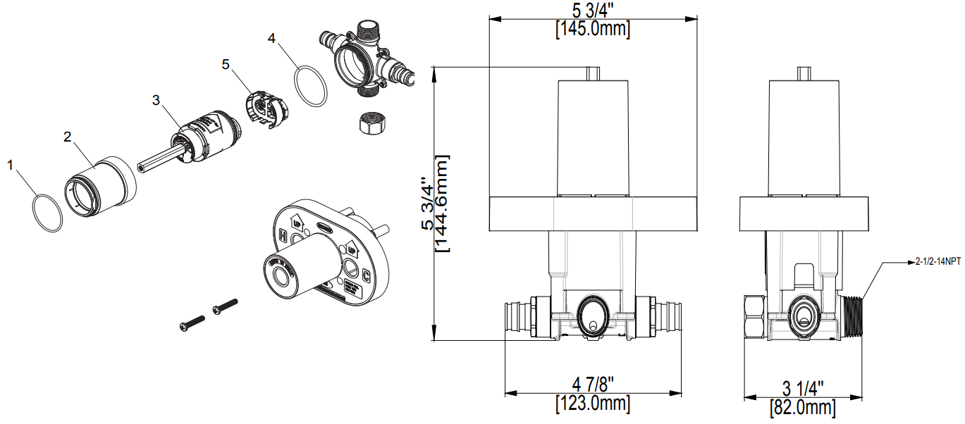 Single Control Ceramic Pressure Balancing Valve Type A Pex Connection Less Stops Specifications Images