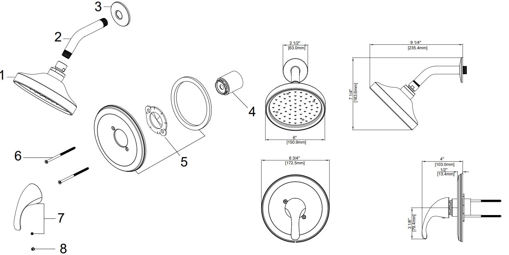 Single Handle Shower Only Trim Kit, Job Pack Specifications Images