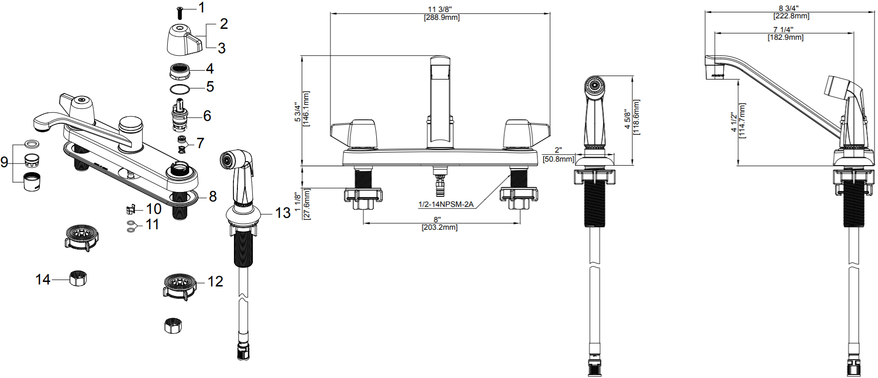 Two Handle Kitchen Faucet Specifications Images