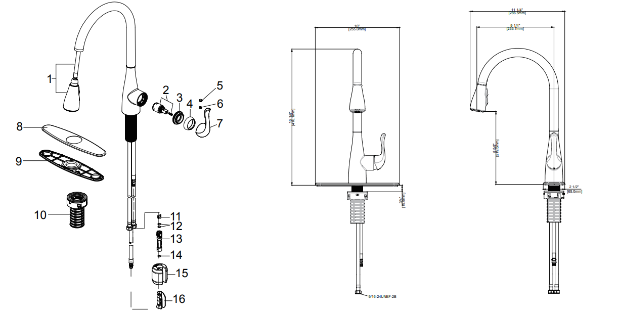 Single Handle Pull-Down Kitchen Faucet Specifications Images