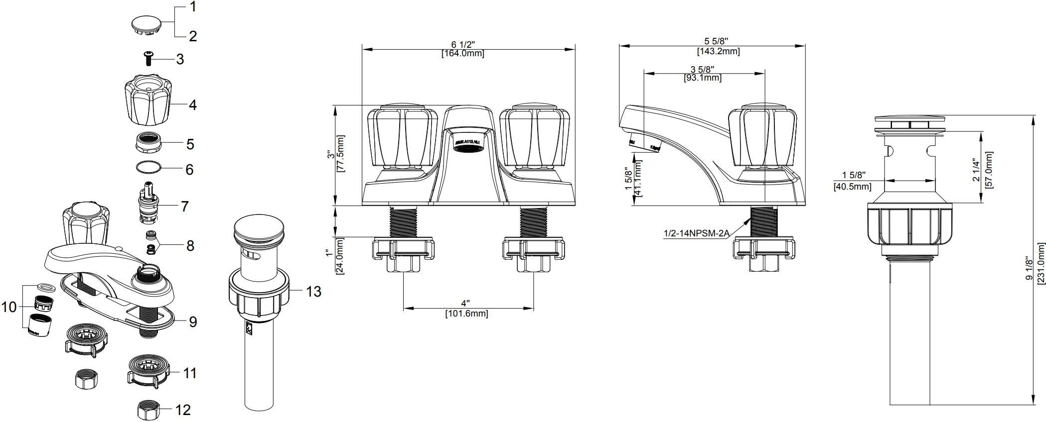 Two Handle Lavatory Faucet Specifications Images